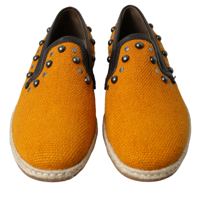 Dolce & Gabbana Orange Linen Leather Studded Loafers Shoes