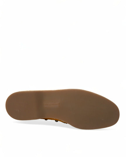 Dolce & Gabbana Orange Linen Leather Studded Loafers Shoes