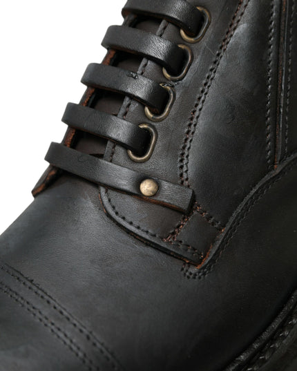 Dolce & Gabbana Brown Leather Lace Up Derby Men Dress Shoes