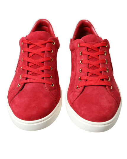 Dolce & Gabbana Red Suede Leather Men Low Top Sneakers Shoes