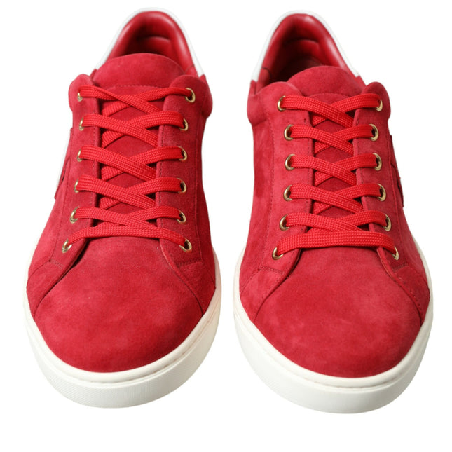 Dolce & Gabbana Red Suede Leather Men Low Top Sneakers Shoes