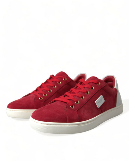 Dolce & Gabbana Red Suede Leather Men Low Top Sneakers Shoes