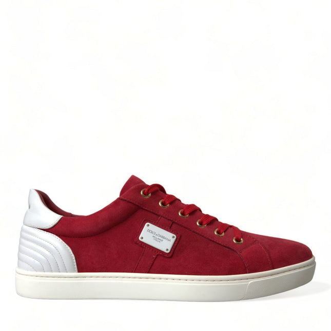 Dolce & Gabbana Red Suede Leather Men Low Top Sneakers Shoes