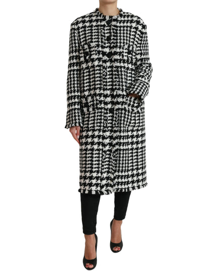 Dolce & Gabbana Black White Houndstooth Trench Coat Jacket