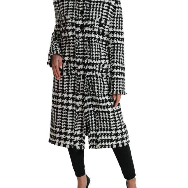 Dolce & Gabbana Black White Houndstooth Trench Coat Jacket