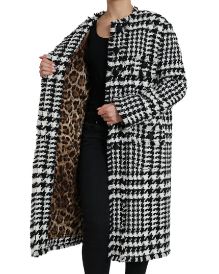 Dolce & Gabbana Black White Houndstooth Trench Coat Jacket