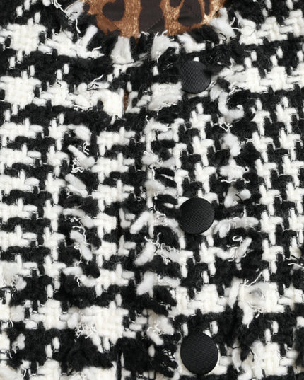 Dolce & Gabbana Black White Houndstooth Trench Coat Jacket