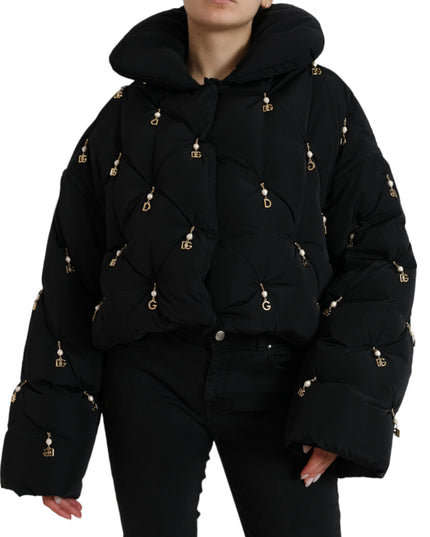 Dolce & Gabbana Black Embellished Quilted Shell Bomber Jacket