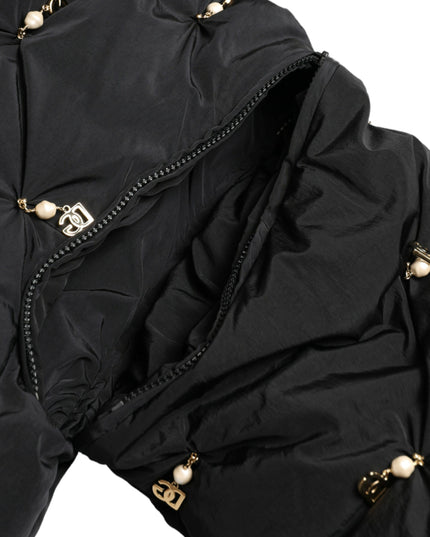 Dolce & Gabbana Black Embellished Quilted Shell Bomber Jacket