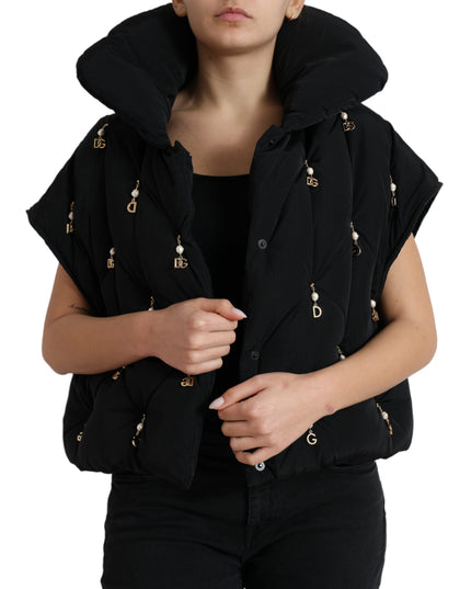 Dolce & Gabbana Black Embellished Quilted Shell Bomber Jacket