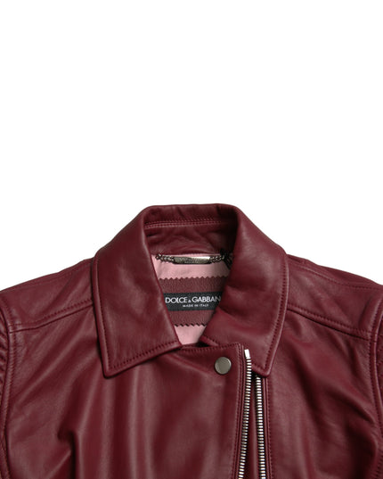 Dolce & Gabbana Bordeaux Leather Biker Coat Lambskin Jacket