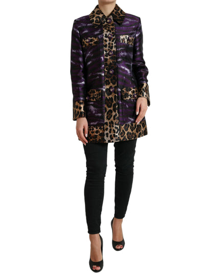 Dolce & Gabbana Purple Lamé Jacquard Tiger Print Coat Jacket