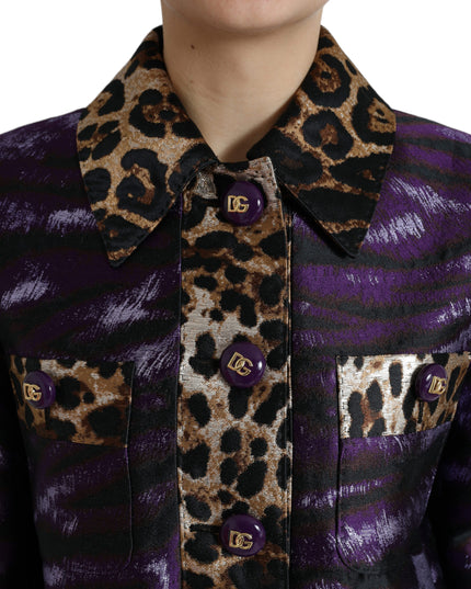 Dolce & Gabbana Purple Lamé Jacquard Tiger Print Coat Jacket