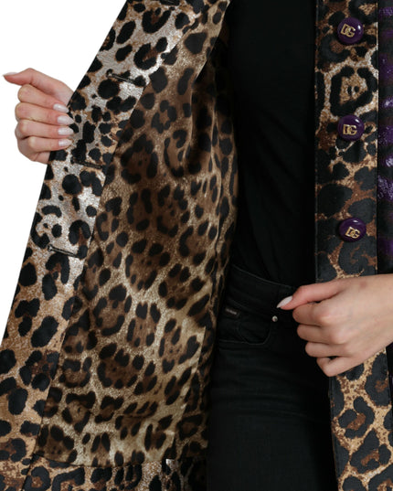 Dolce & Gabbana Purple Lamé Jacquard Tiger Print Coat Jacket