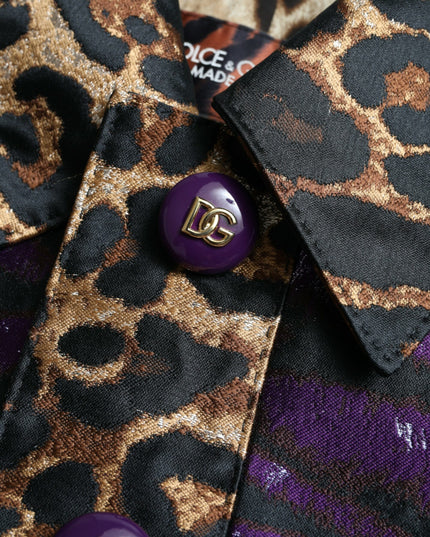 Dolce & Gabbana Purple Lamé Jacquard Tiger Print Coat Jacket