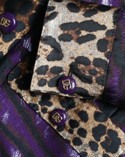 Dolce & Gabbana Purple Lamé Jacquard Tiger Print Coat Jacket