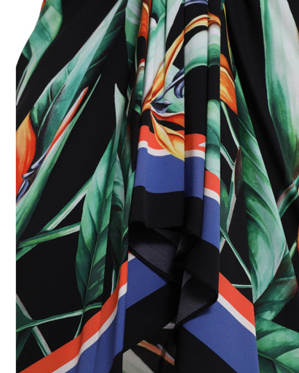 Dolce & Gabbana Black Strelitzia High Waist Wrap Midi Skirt