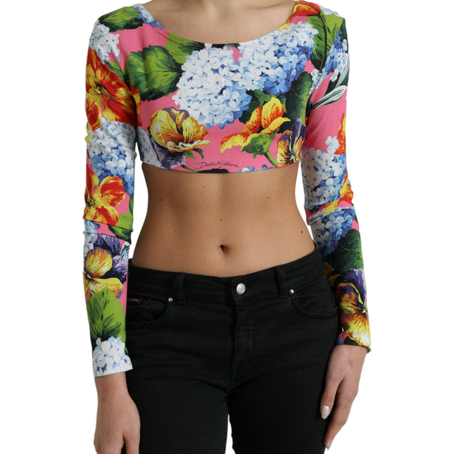 Dolce & Gabbana Multicolor Floral Long Sleeves Cropped Top