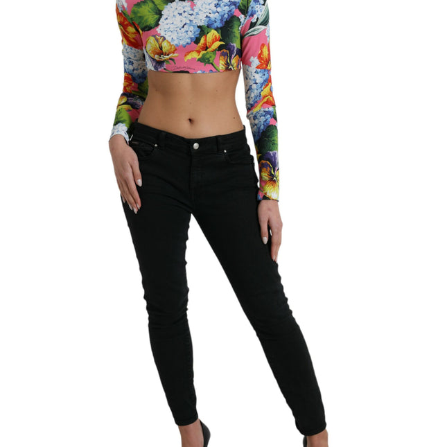 Dolce & Gabbana Multicolor Floral Long Sleeves Cropped Top