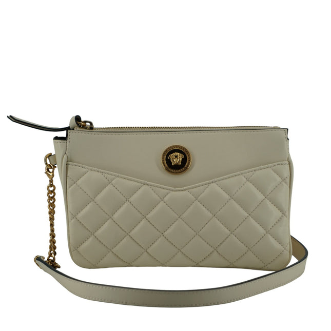 Versace White Lamb Leather Pouch Crossbody Bag