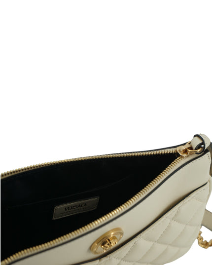 Versace White Lamb Leather Pouch Crossbody Bag