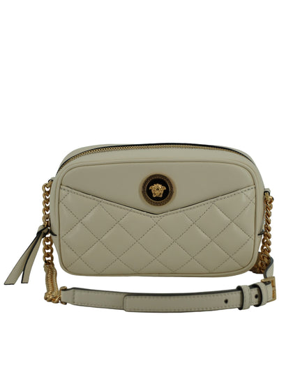 Versace White Lamb Leather Small Camera Crossbody Bag