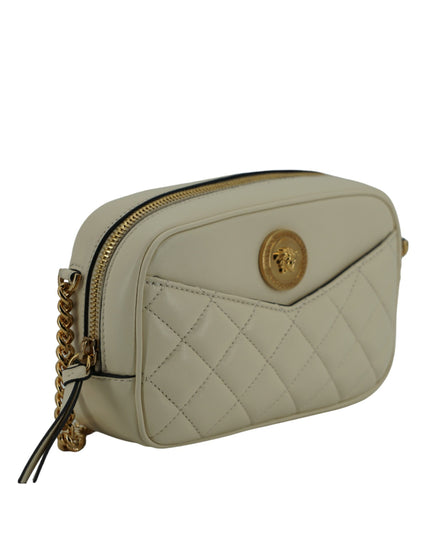 Versace White Lamb Leather Small Camera Crossbody Bag