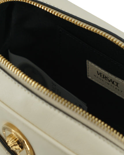 Versace White Lamb Leather Small Camera Crossbody Bag
