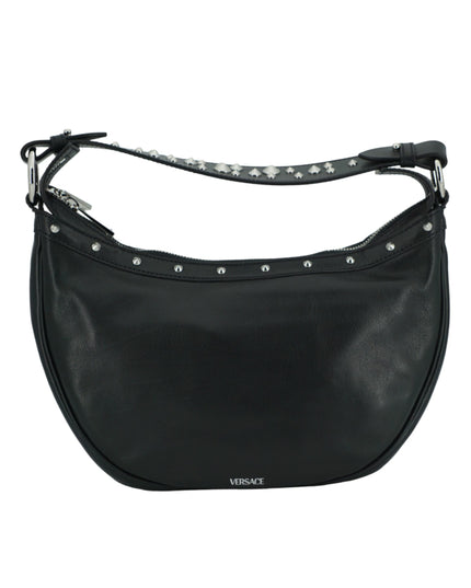 Versace Black Calf Leather Small Hobo Shoulder Bag