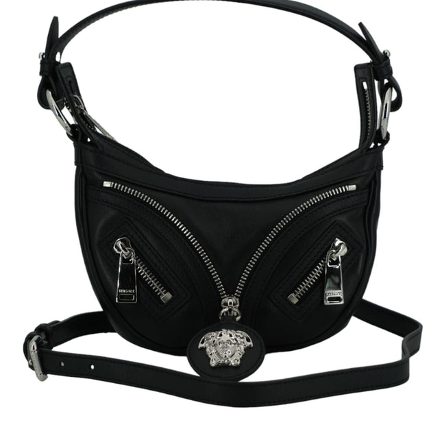 Versace Black Calf Leather Hobo Mini Shoulder Bag