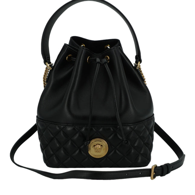 Versace Black Lamb Leather Bucket Shoulder Bag
