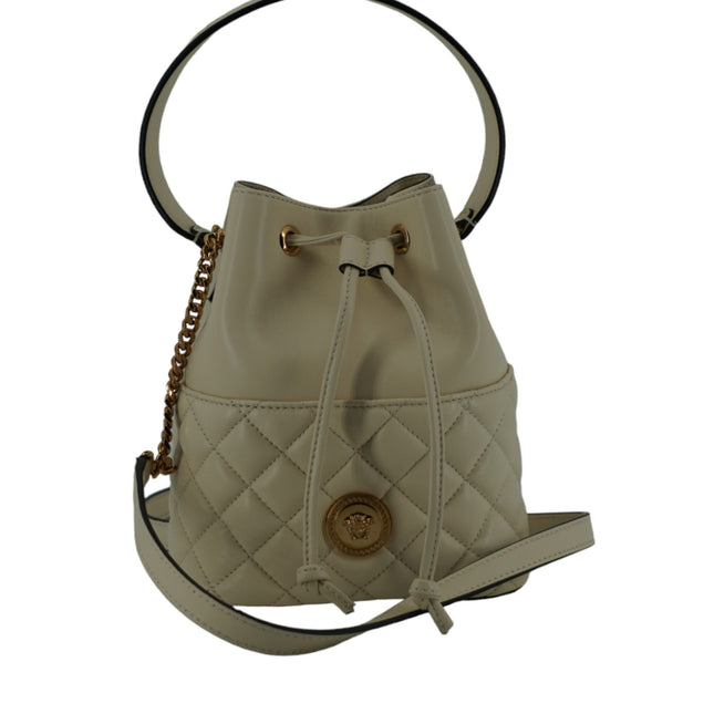 Versace White Lamb Leather Small Bucket Shoulder Bag