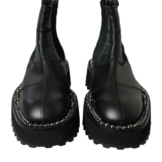 Dolce & Gabbana Black Leather Slip On Stretch Chelsea Boots Shoes