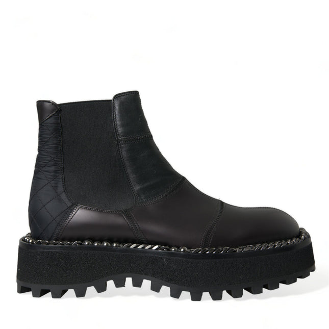 Dolce & Gabbana Black Leather Slip On Stretch Chelsea Boots Shoes