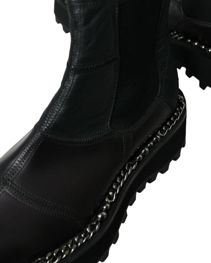 Dolce & Gabbana Black Leather Slip On Stretch Chelsea Boots Shoes