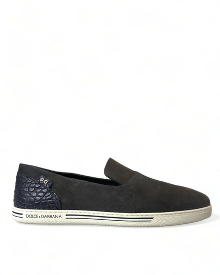 Dolce & Gabbana Blue Suede Caiman Men Loafers Slippers Shoes