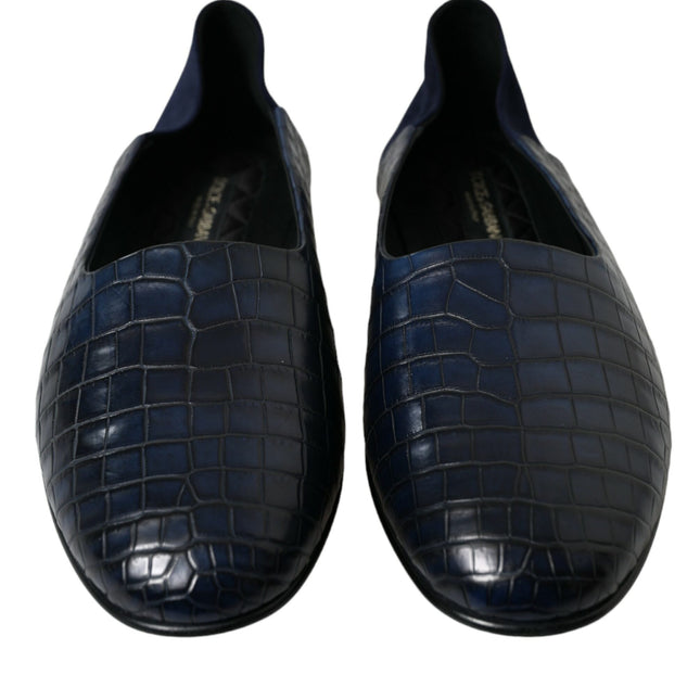 Dolce & Gabbana Blue Crocodile Leather Loafers Slip On Shoes