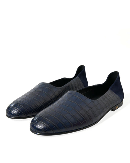 Dolce & Gabbana Blue Crocodile Leather Loafers Slip On Shoes