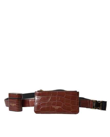 Dolce & Gabbana Brown Alligator Leather Airpods Case Coin Purse Wallet