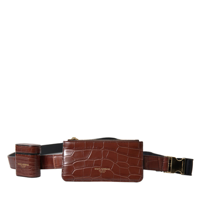 Dolce & Gabbana Brown Alligator Leather Airpods Case Coin Purse Wallet