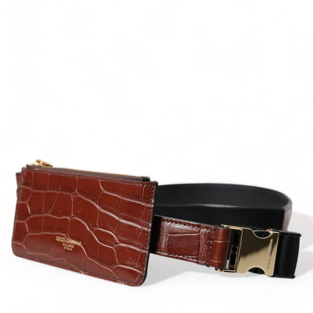 Dolce & Gabbana Brown Alligator Leather Airpods Case Coin Purse Wallet