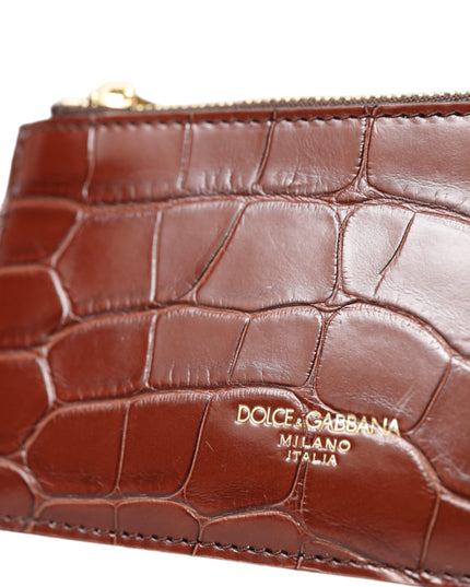Dolce & Gabbana Brown Alligator Leather Airpods Case Coin Purse Wallet