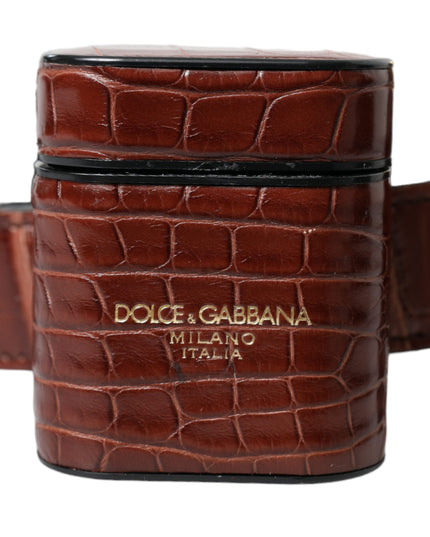 Dolce & Gabbana Brown Alligator Leather Airpods Case Coin Purse Wallet