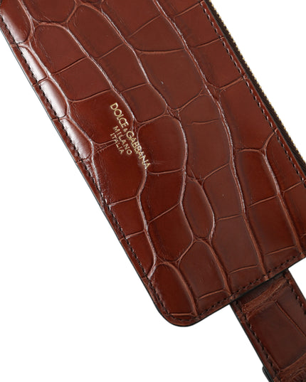 Dolce & Gabbana Brown Alligator Leather Airpods Case Coin Purse Wallet