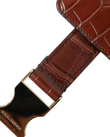 Dolce & Gabbana Brown Alligator Leather Airpods Case Coin Purse Wallet