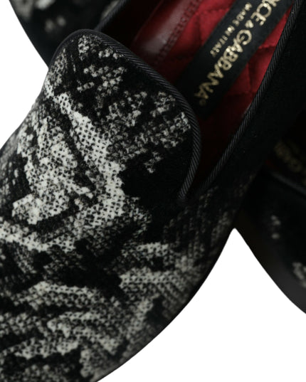 Dolce & Gabbana Black Floral Slippers Men Loafers Dress Shoes