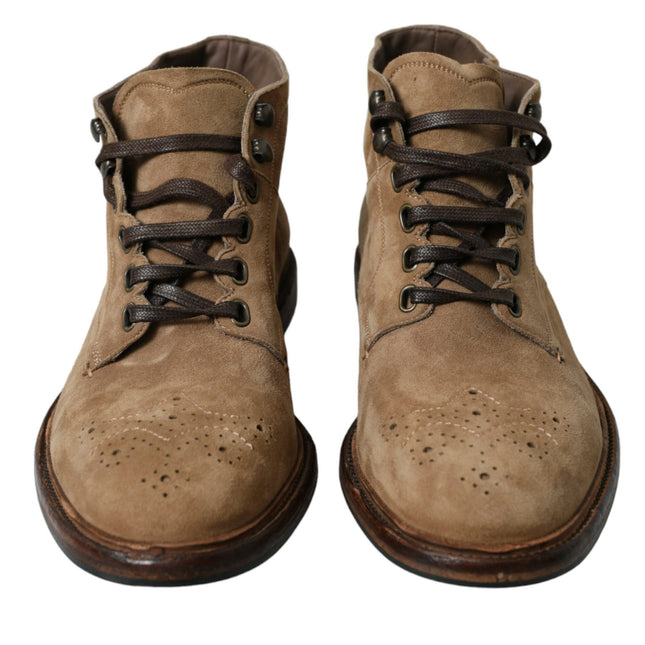 Dolce & Gabbana Brown Leather Lace Up Ankle Boots Shoes