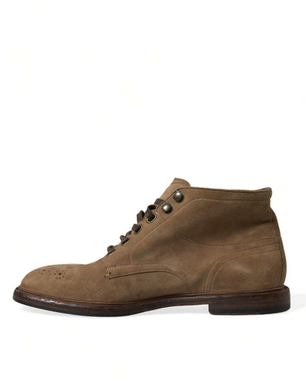 Dolce & Gabbana Brown Leather Lace Up Ankle Boots Shoes