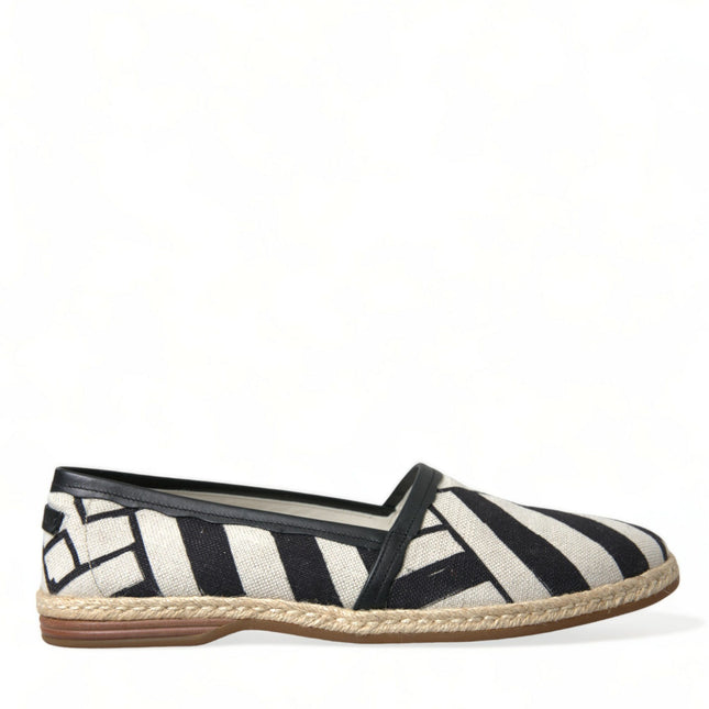 Dolce & Gabbana Beige Black Striped Canvas Espadrilles MONDELLO Shoes