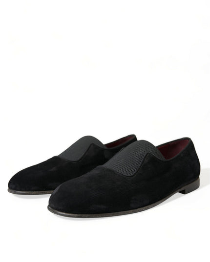 Dolce & Gabbana Black RUNWAY Velour AMALFI Loafers Shoes